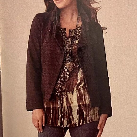 CABI 711 Pine Coat Military Jersey Button Jacket Cotton Brown Double Breasted S - Picture 3 of 6